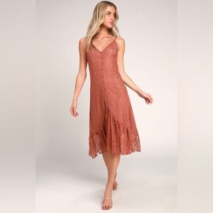 Lulu's Terracotta Lace Midi Dress